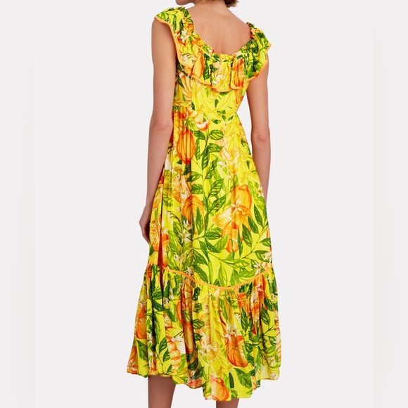 FARM RIO Tangerines Fruit Print Ruffled Midi Dress Tropical Summer Vacation XS - Picture 3 of 13